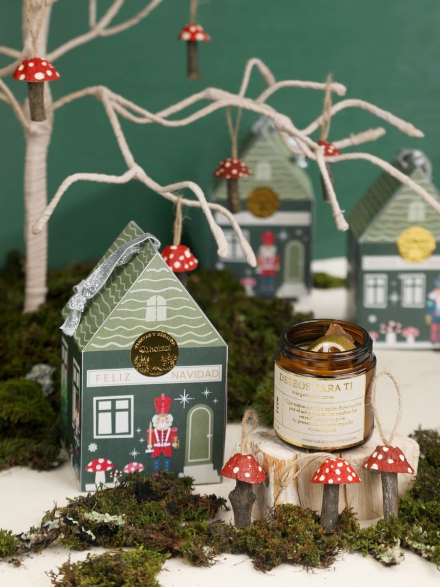 Casita Aldea Vela Navidad Con Charms Honguitos